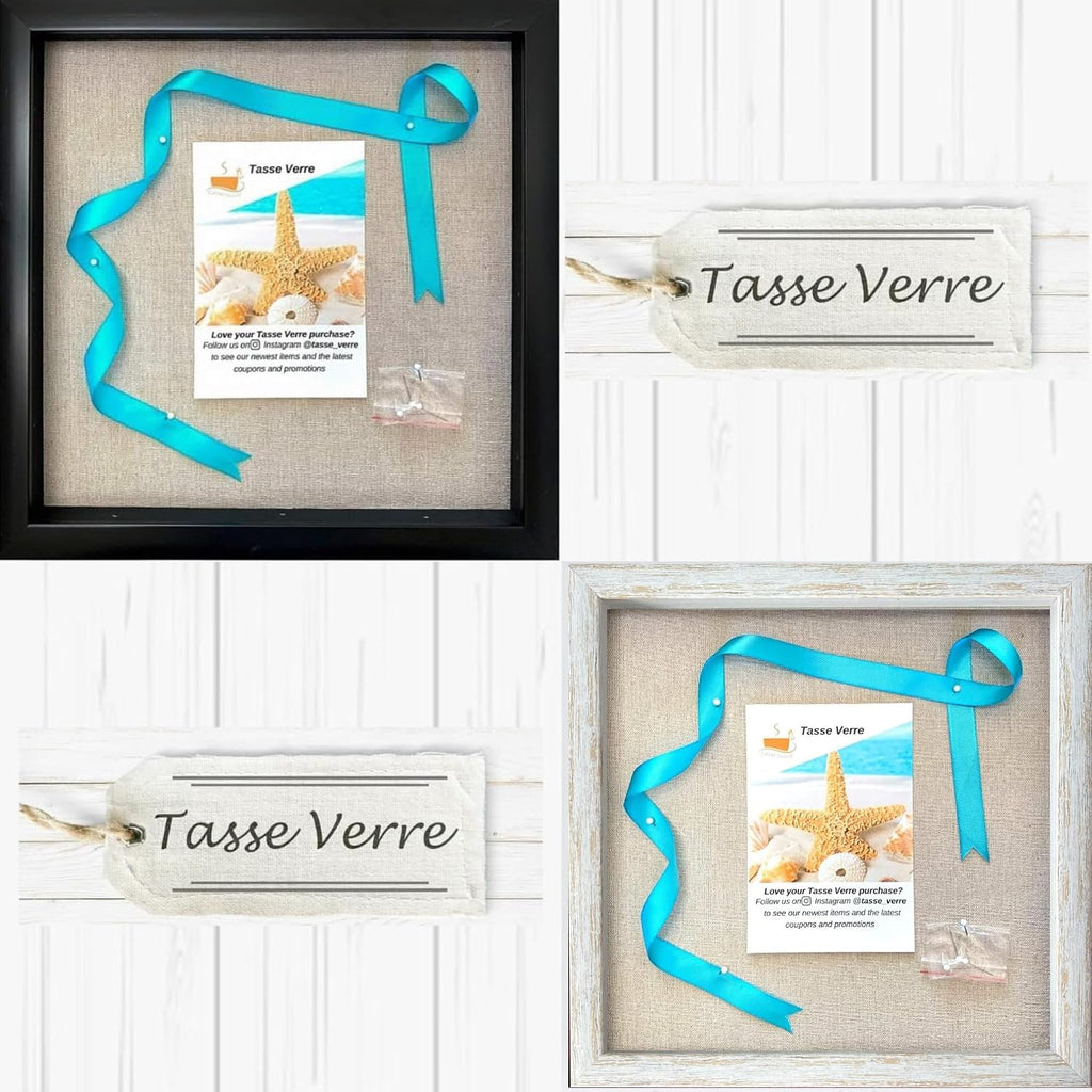 Tasse Verre 10x10 Rustic Display Shadow Box (1-Pack) Frame w/Linen Background and 8 Stick Pins - Ready to Hang Shadowbox Picture Frame - Box Display Baby Memorabilia Wedding