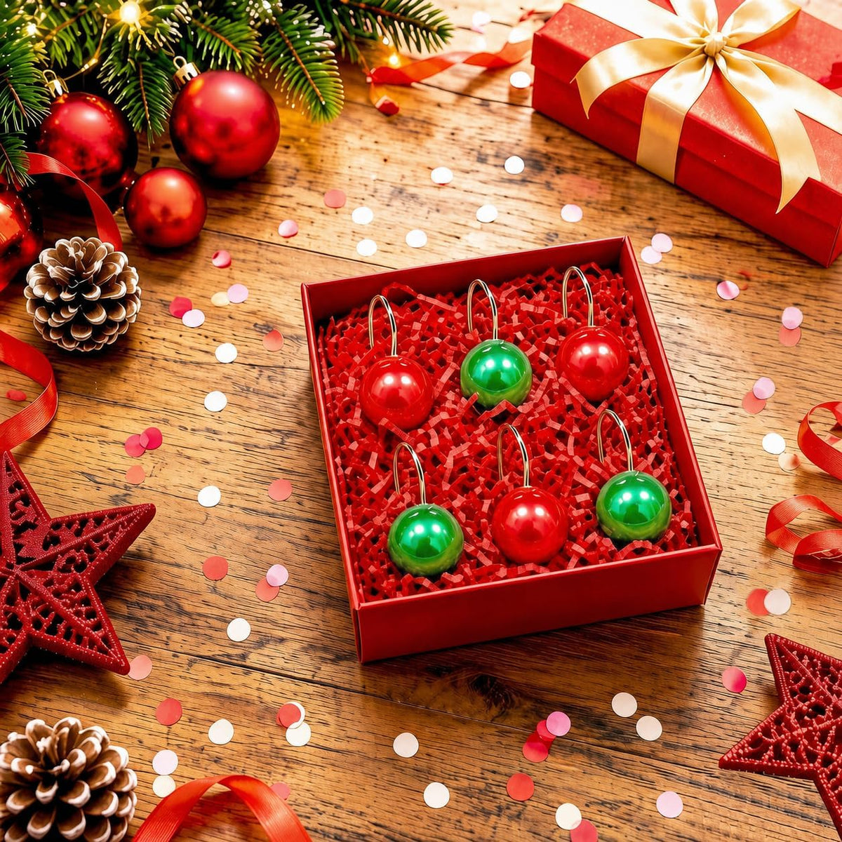 12 PCS Christmas Ball Shower Curtain Hooks Ball Ornament for Bathroom