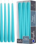 Hyoola Tall Taper Candles - 10 Inch Turquoise Dripless, Unscented Dinner Candle, Paraffin Wax with Cotton Wicks - 8 Hour Burn Time, Blue (Pack of 12)