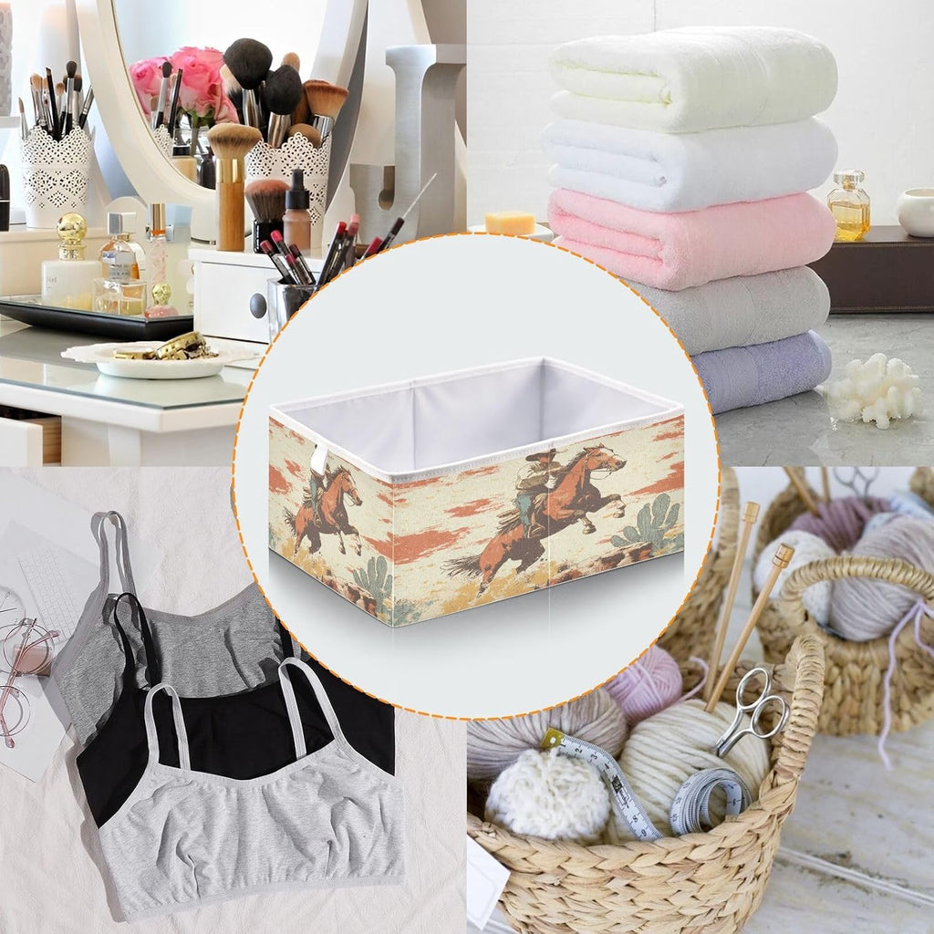 Cowboy Wild West Storage Cubes 11x11 Inch Foldable Fabric Bins with Handle for Storage and Organization, Ideal Storage Bins for Closet Shelves