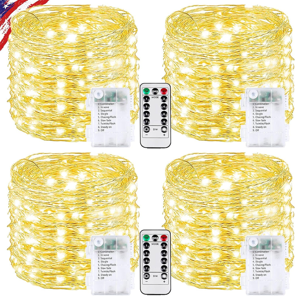 4 Pack Fairy Lights Battery Operated Twinkle Lights Remote Warm White
