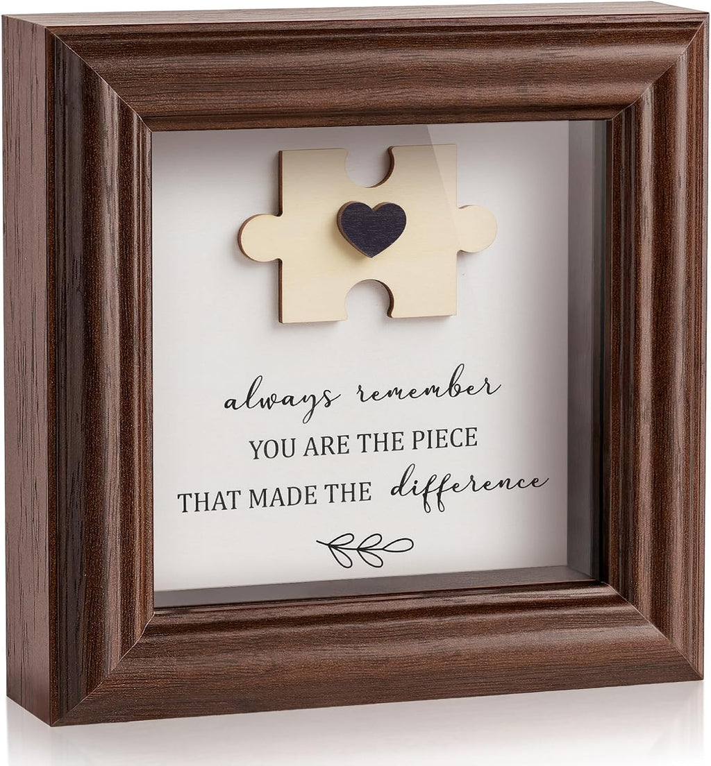 Difference Maker Gift 5.2" Wood Shadow Box Frame Thank You Plaque for Employee Coworker Boss, Unique Puzzle Piece Appreciation Sign for Office Desk Decor, Goodbye Retirement Farewell Keepsake