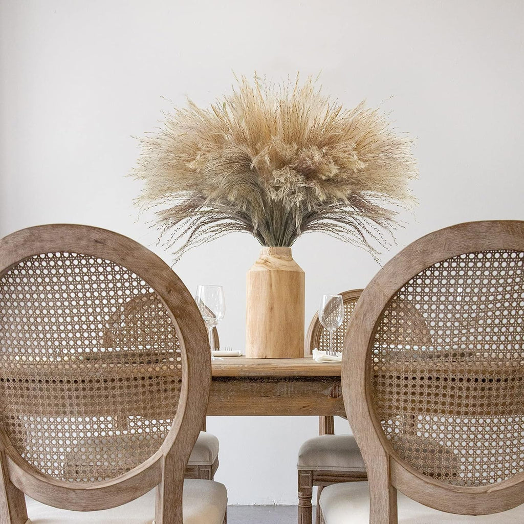 Uieke 100Pcs Natural Dried Pampas Grass Plume 17inch Tall Dried Flowers Large Faux Reed Artificial Plants for Wedding Flower Arrangements Farmhouse Wreath Door Centerpiece Home Décor Brown