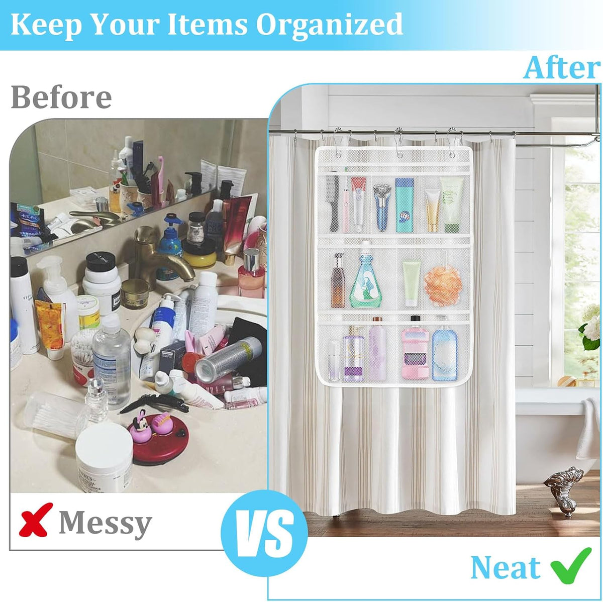 Mesh Shower Organizer for Bath, 2 Pack Mesh Shower Caddy Hanging, Quick Dry