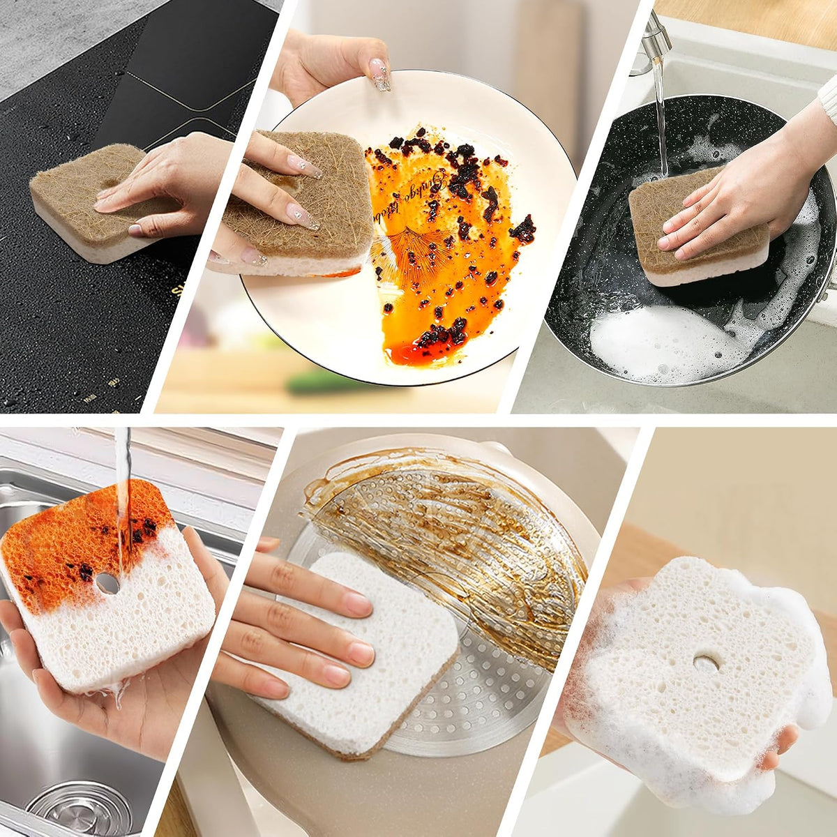 12Pack Kickleen Natural Kitchen Scrub Dish Sponges with Suction Hanger