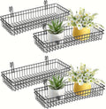 4 Pack Metal Grid Wall Baskets with Hooks, 15.75 x 6 x 2.36 Inch