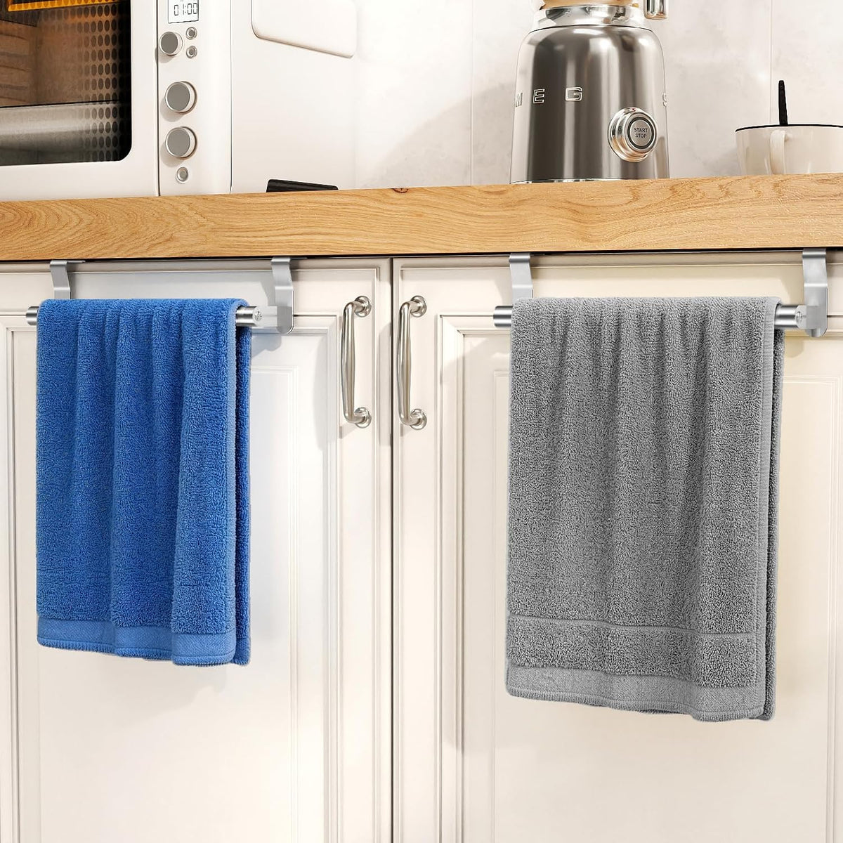 STWWO Over Cabinet Towel Holder, Brushed Dish Towel Rack Bars for Kitchen