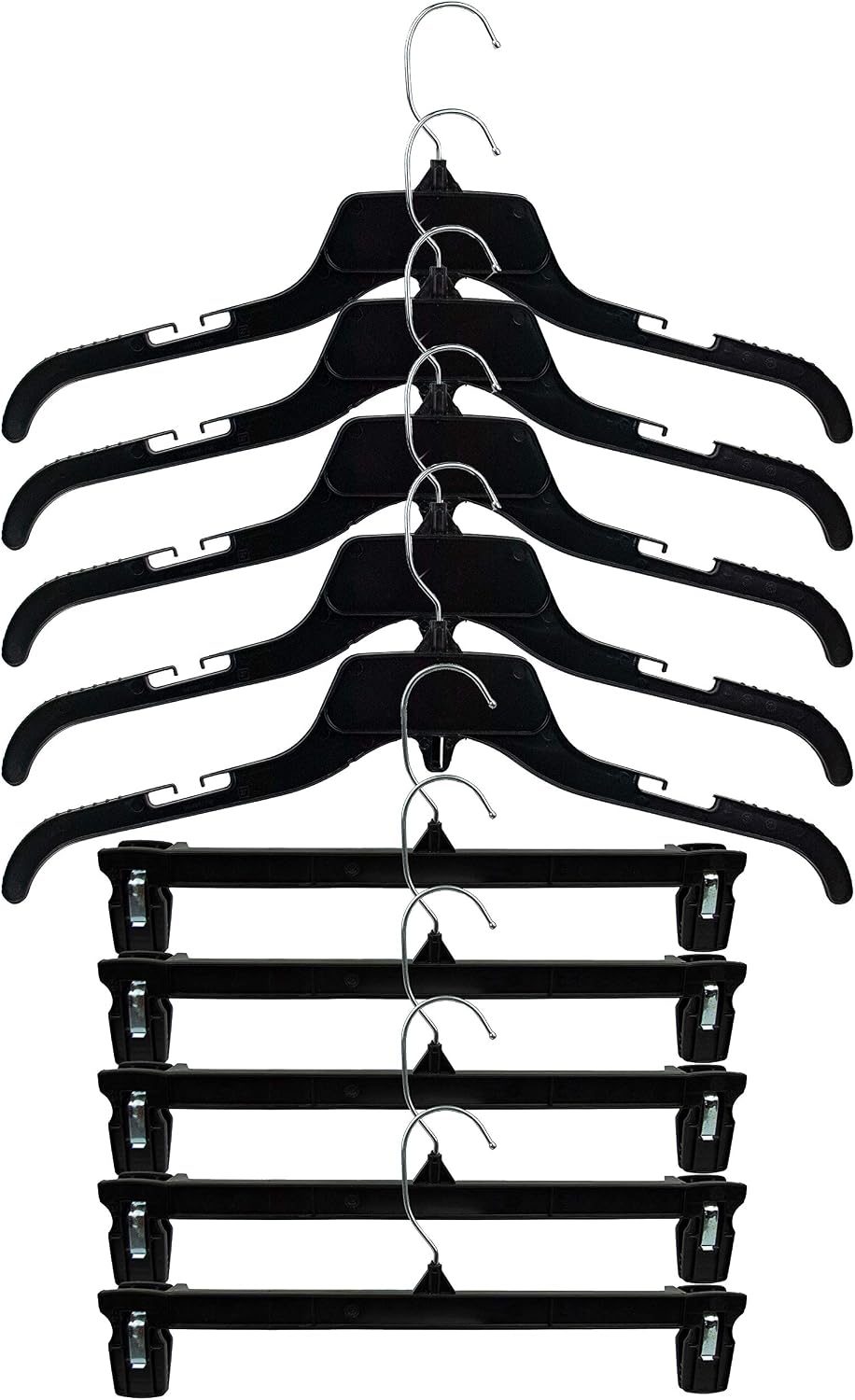 HangOn Shirt & Pants Hangers Combo Set Recycled Plastic, Black, 17 Inch & 12 Inch, 15 Each 30 Total