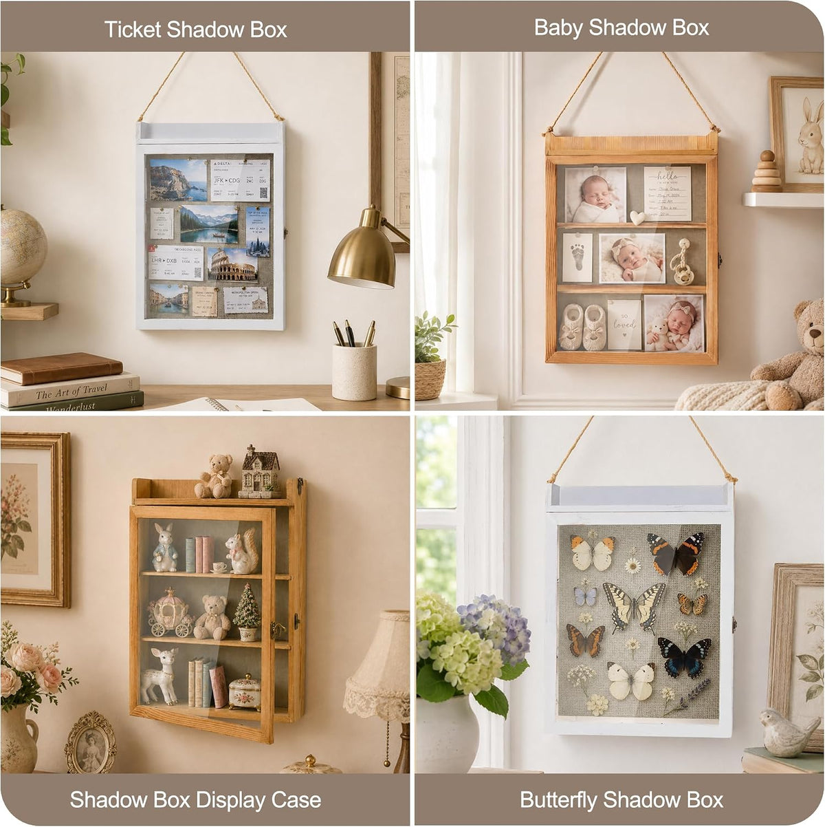 11x16 Shadow Box Frame with Shelves, Wedding Display Case, White
