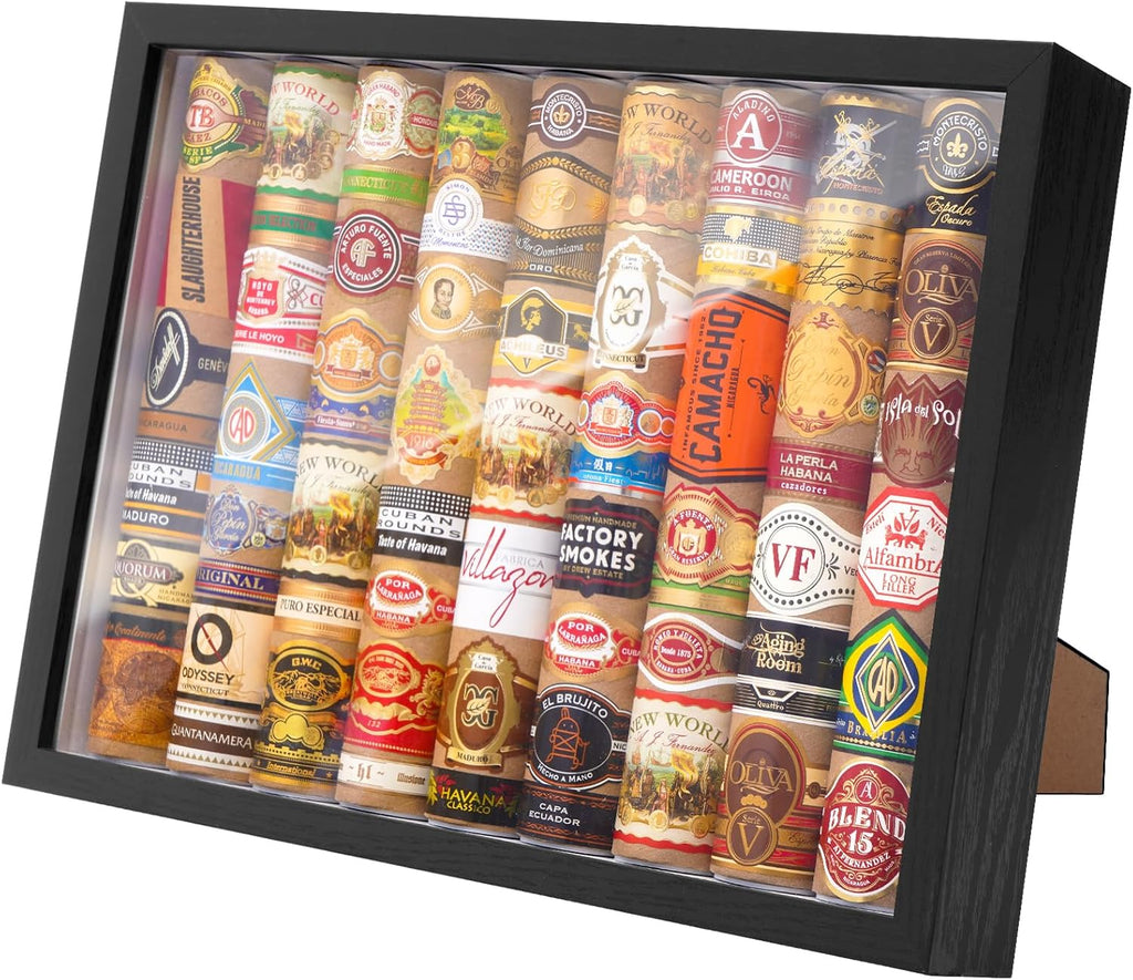 Premium Shadow Box Frame for Collectible Bands & Label Rings – 12.4" Cigar Band Display Case – Sophisticated Memory Wall Art & Tabletop Decor Gift for Men, Dad, Enthusiasts