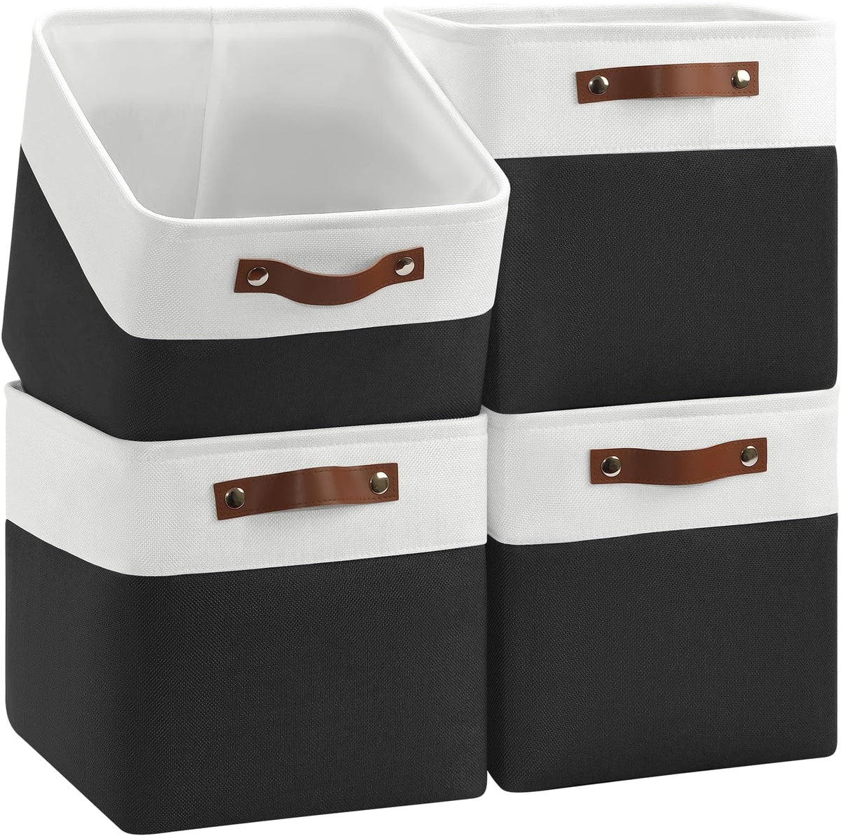 Patvingot Fabric Storage Cubes 11", 4 Pack, with PU Pull Handles,Foldable