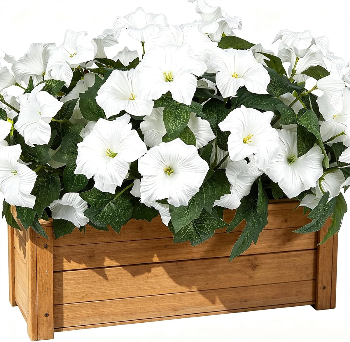 Artificial Flowers for Outdoors, Faux Petunias Spring Summer Decoration, Fake Flowers Plants UV Resistant Look Real Silk Flowers for Outside Planter Front Door Porch Patio Yard (White)