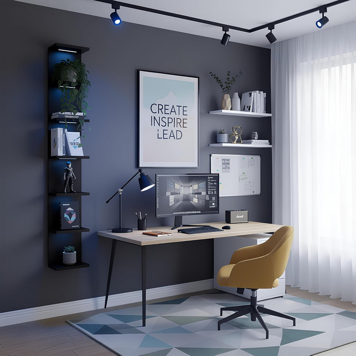 VIWODS 7 Tier Wall Shelf with RGB Lights, Black