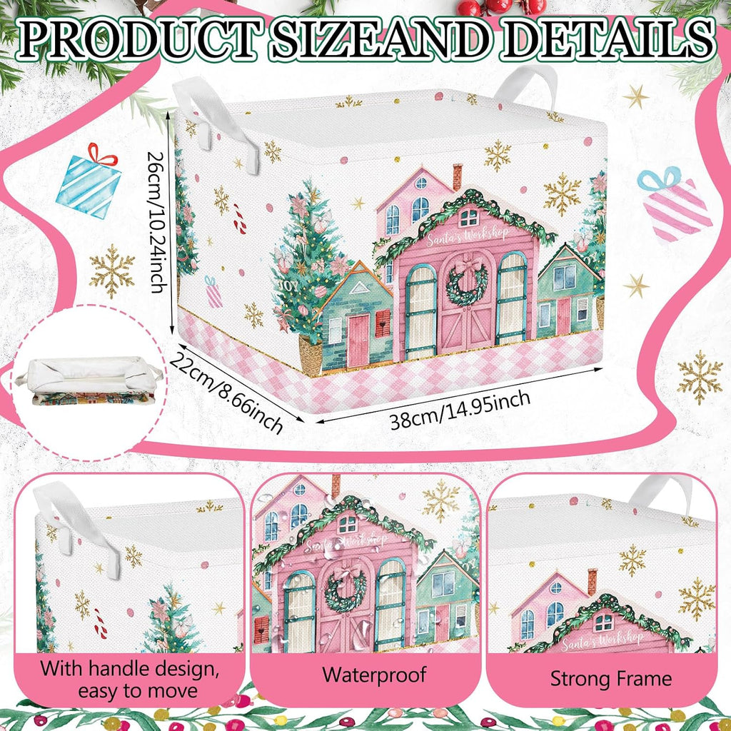 Beeveer 3 Pcs Christmas Pink Nutcracker Basket Diamond Plaid Christmas Tree Gift Basket Soldier Mouse Ballet Girl Clothes Storage Cube for Home Office Dorm Closet Shelf Organizer