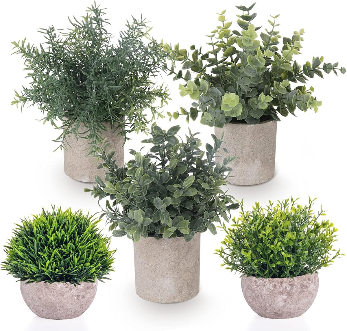 Fake Plants,5PCS Small Artificial Greenery Eucalyptus Plants Indoor in Pots