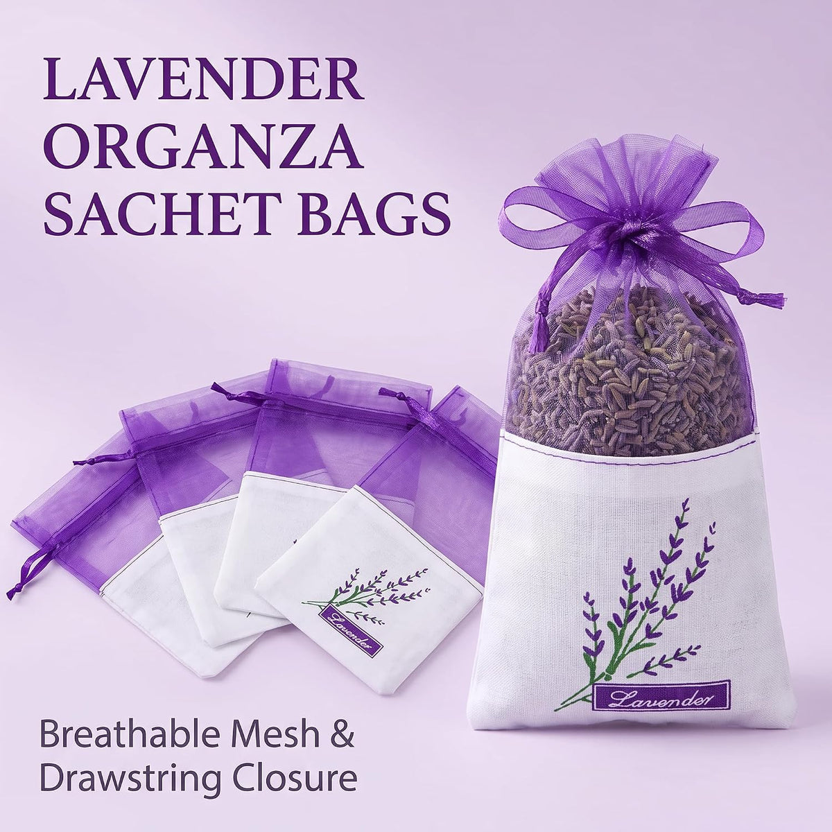 20 PCS Purple Empty Lavender Sachets Bags for Drawers and Wardrobes Closet Freshener Scents Dried Lavender Flower Sachets