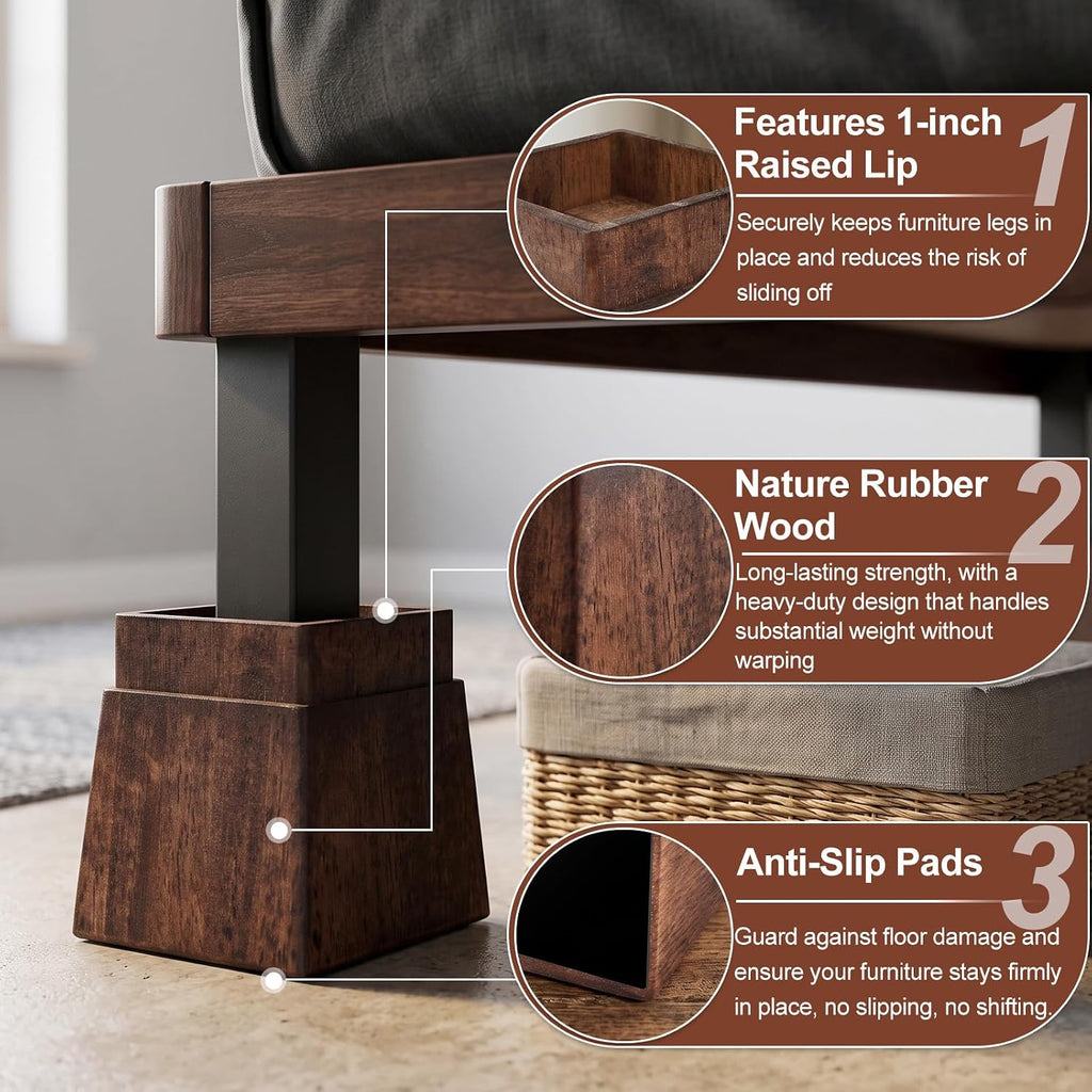 Alpeir Adjustable Bed Risers 4 inch Heavy Duty, Fit 2 to 3 inch Leg, Brown