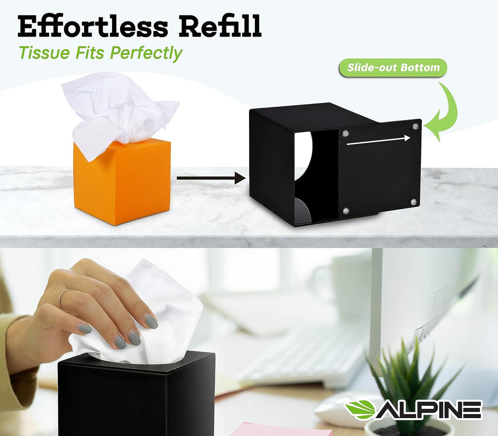 Alpine Industries Black Acrylic Tissue Box Cover - Eco Friendly Dispenser - Decorative Holder/Organizer for Bathroom, Office Desk & Car (Black)