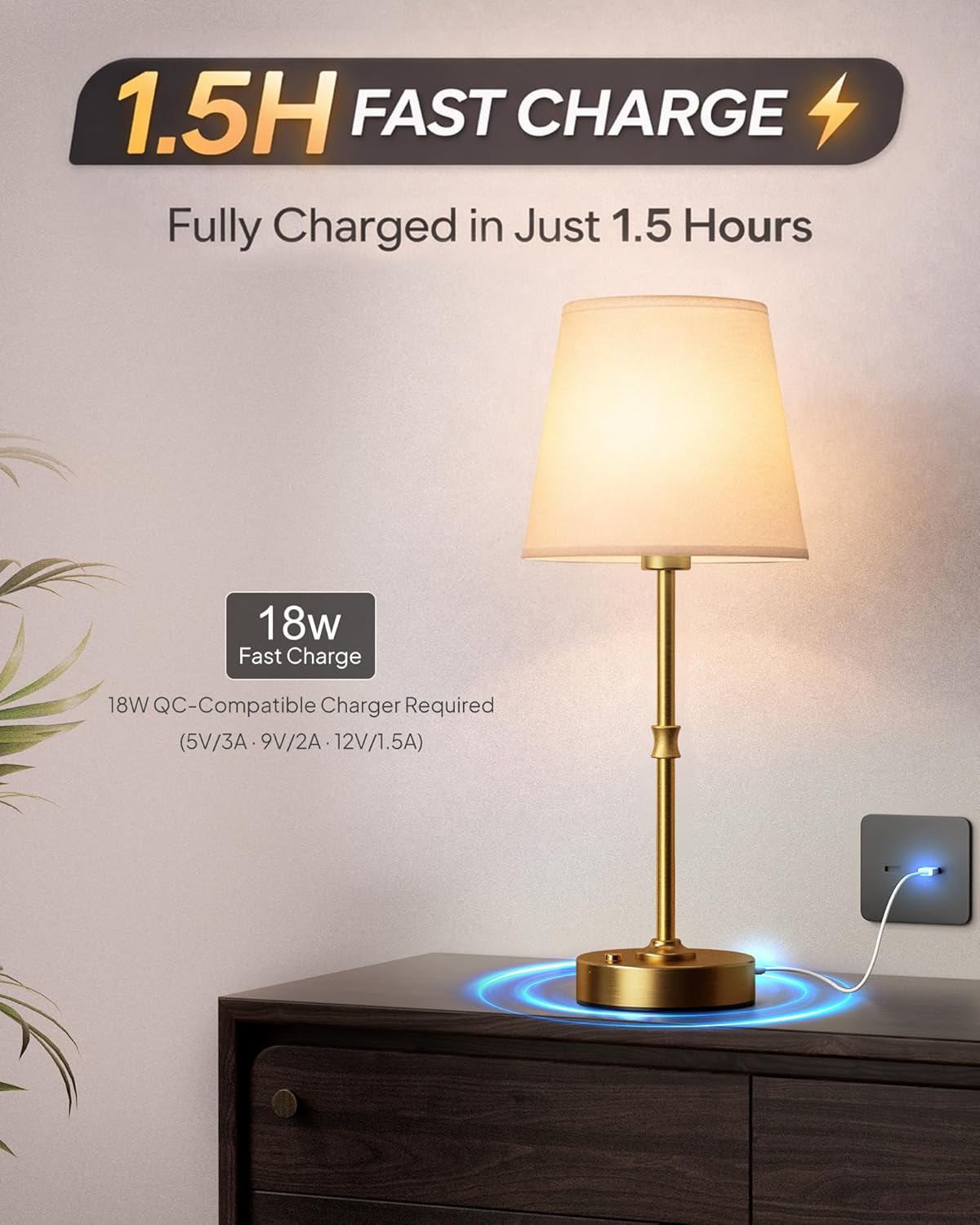 EppieBasic Cordless Table Lamp Rechargeable: Fast Charging & Long Lasting - 2700K Warm Light Samll Vintage Gold Lamps for Women Housewife - Dinning Living Room Bedroom
