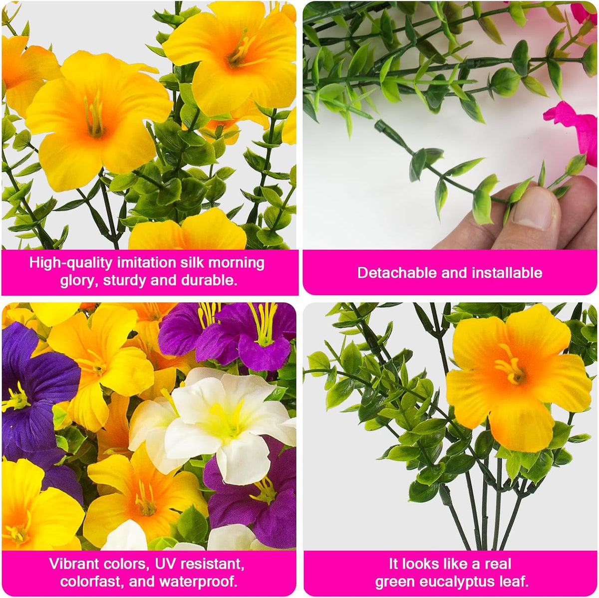 Daynight 16Pcs Artificial Petunias Flowers, Realistic Flowers for Outdoor (16, White,Yellow,Purple,RedViolet)