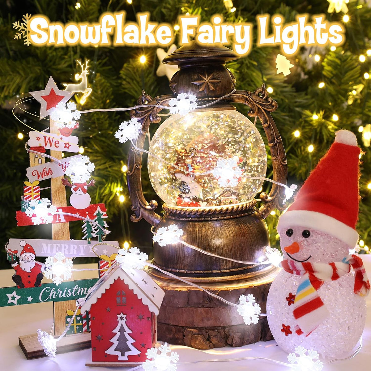 cshare Christmas String Lights, Christmas Tree Santa Claus Snowflake Lights with Timer Twinkling Indoor Battery Operated 9.8ft 30LED Christmas Decorations for Home Decor Indoor Party Holiday 3 Packs
