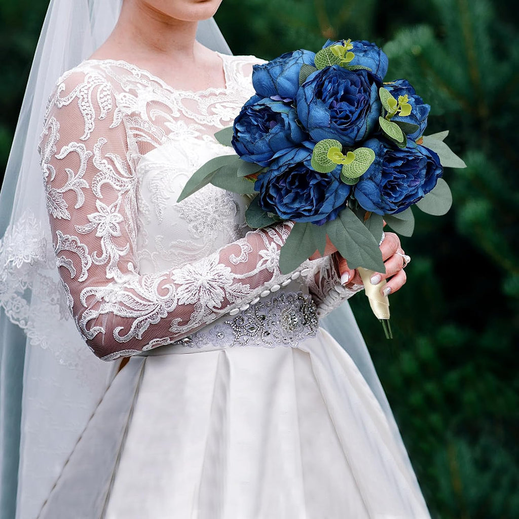 50Pcs Peonies Artificial Flowers Bulk, 4’’ Navy Blue