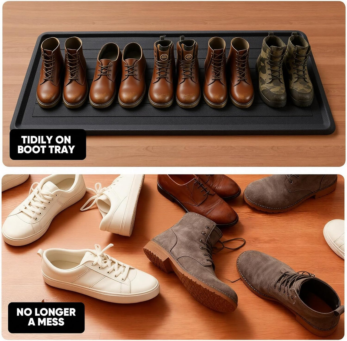 HIYARD Rubber Boot Tray for Entryway, Multipurpose Boot Mat, Shoe Tray, Shoe Mat for Indoor and Outdoor, 16x47, Black