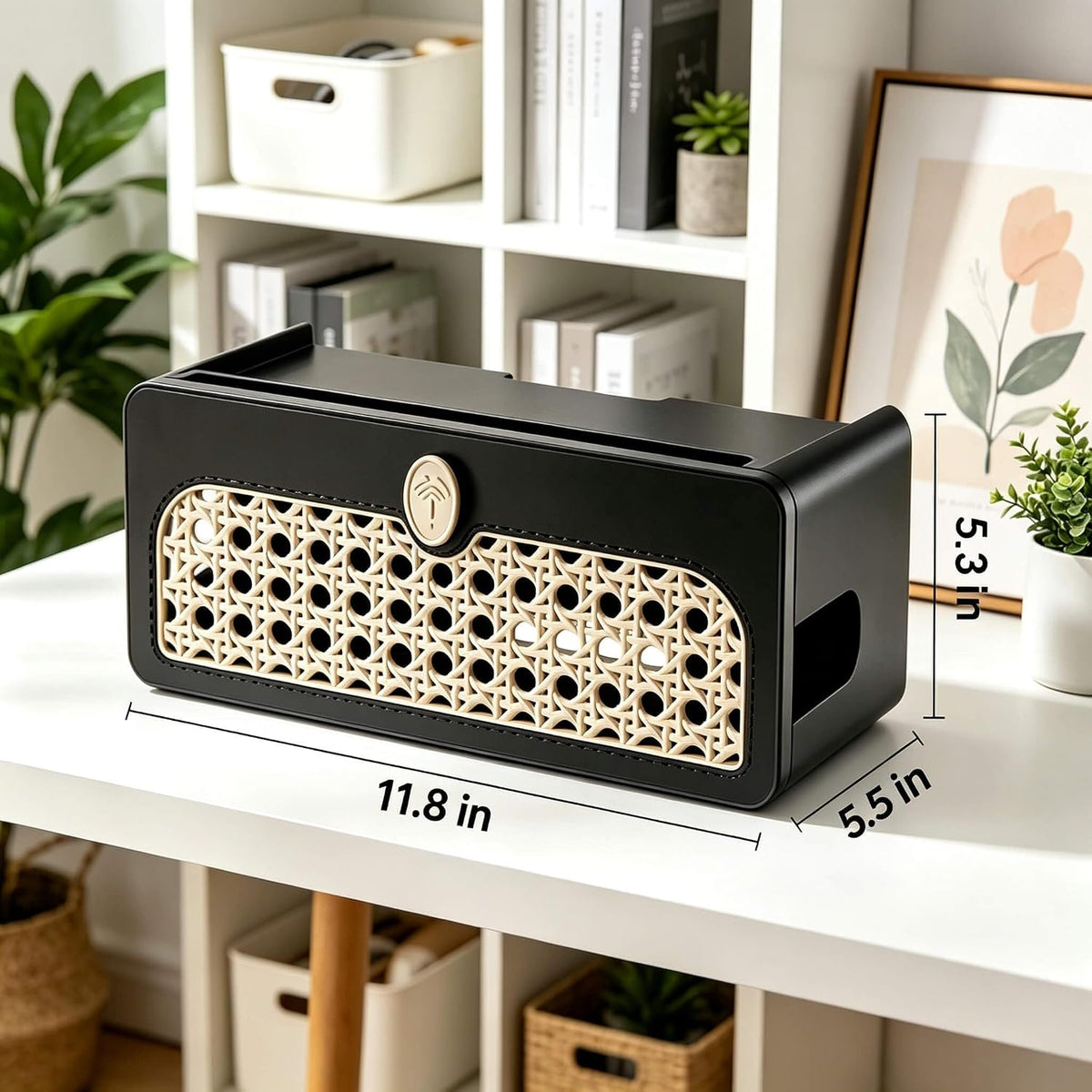 Faux Rattan Cable Management Box, Decorative Power Strip Cover