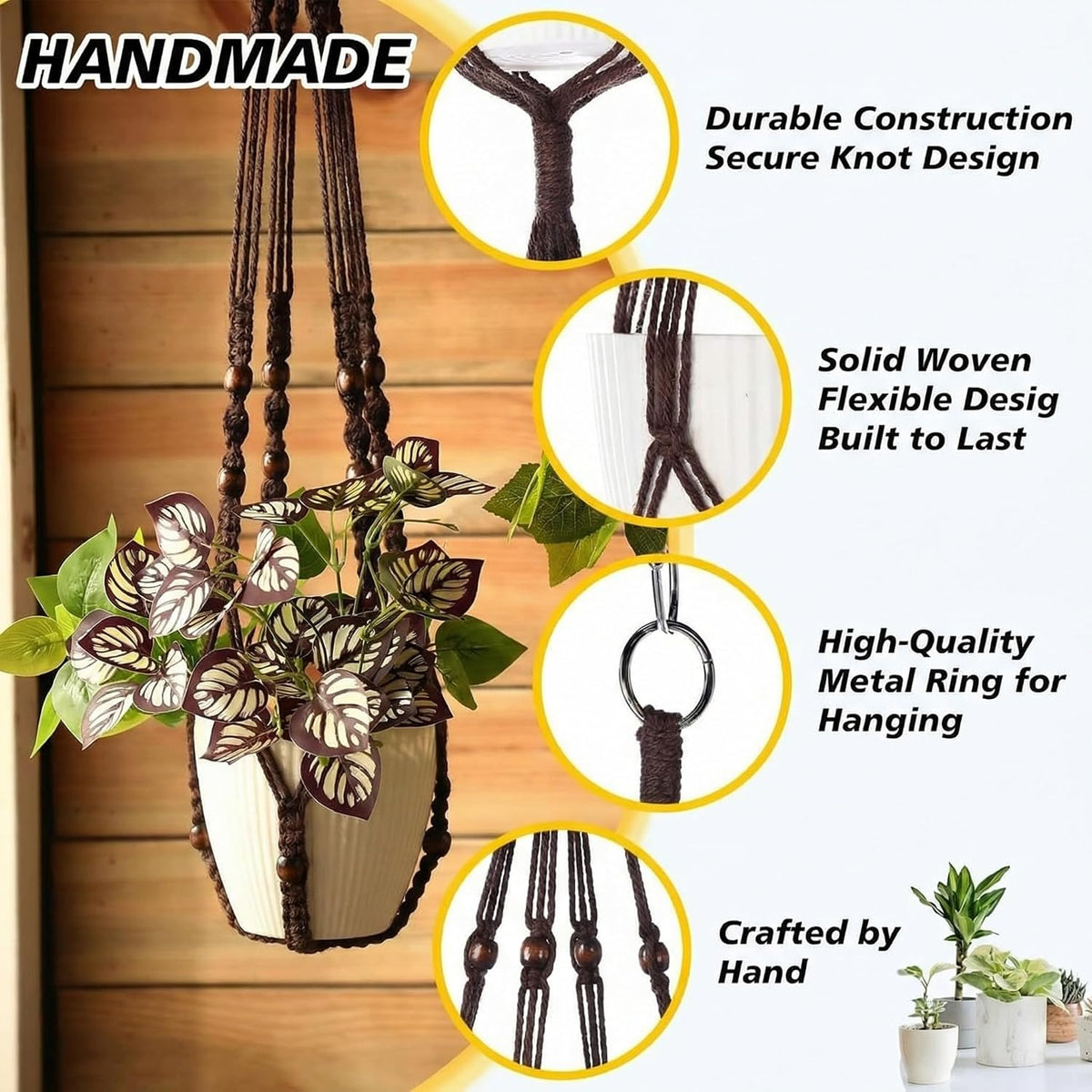 SATINIOR 12 Pcs Macrame Plant Hangers Handmade Boho Hanging Planters 12 Different Tiered Designs with 12 Hooks for Flower Pots Indoor Outdoor Decorative Wall Hanging Baskets for Home(Classic,Brown)
