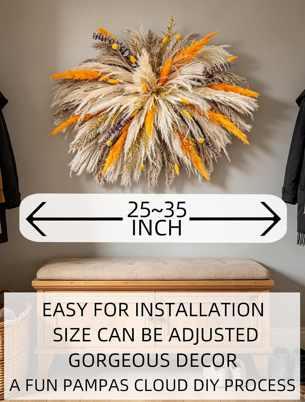 Fluffy Boho Wall Decor - DIY Pampas Grass Kits,Need to Assemble