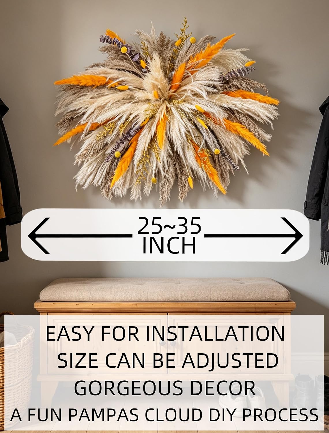 Fluffy Boho Wall Decor - DIY Pampas Grass Kits,Need to Assemble