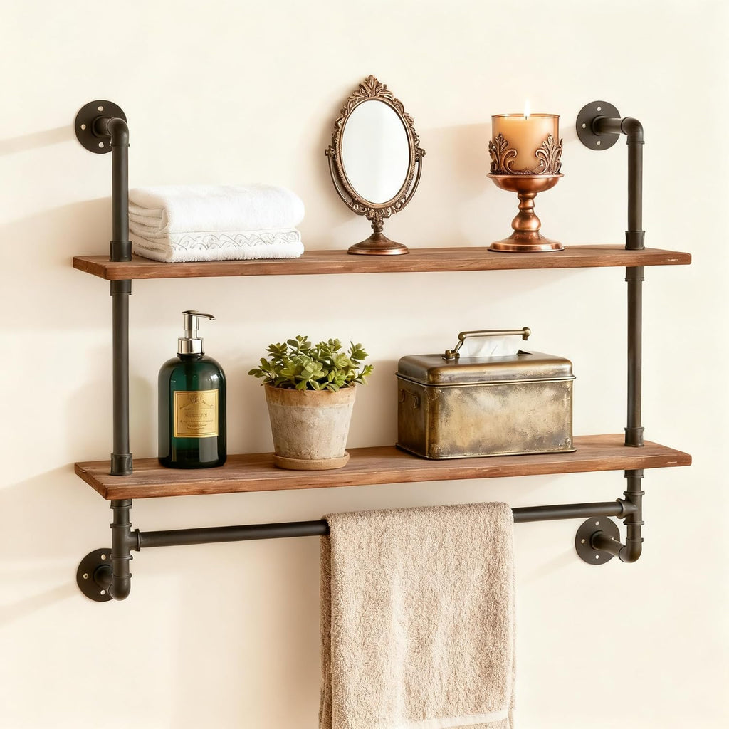 ROGMARS Industrial Pipe Shelving Bathroom Shelves with Towel bar 30 inch