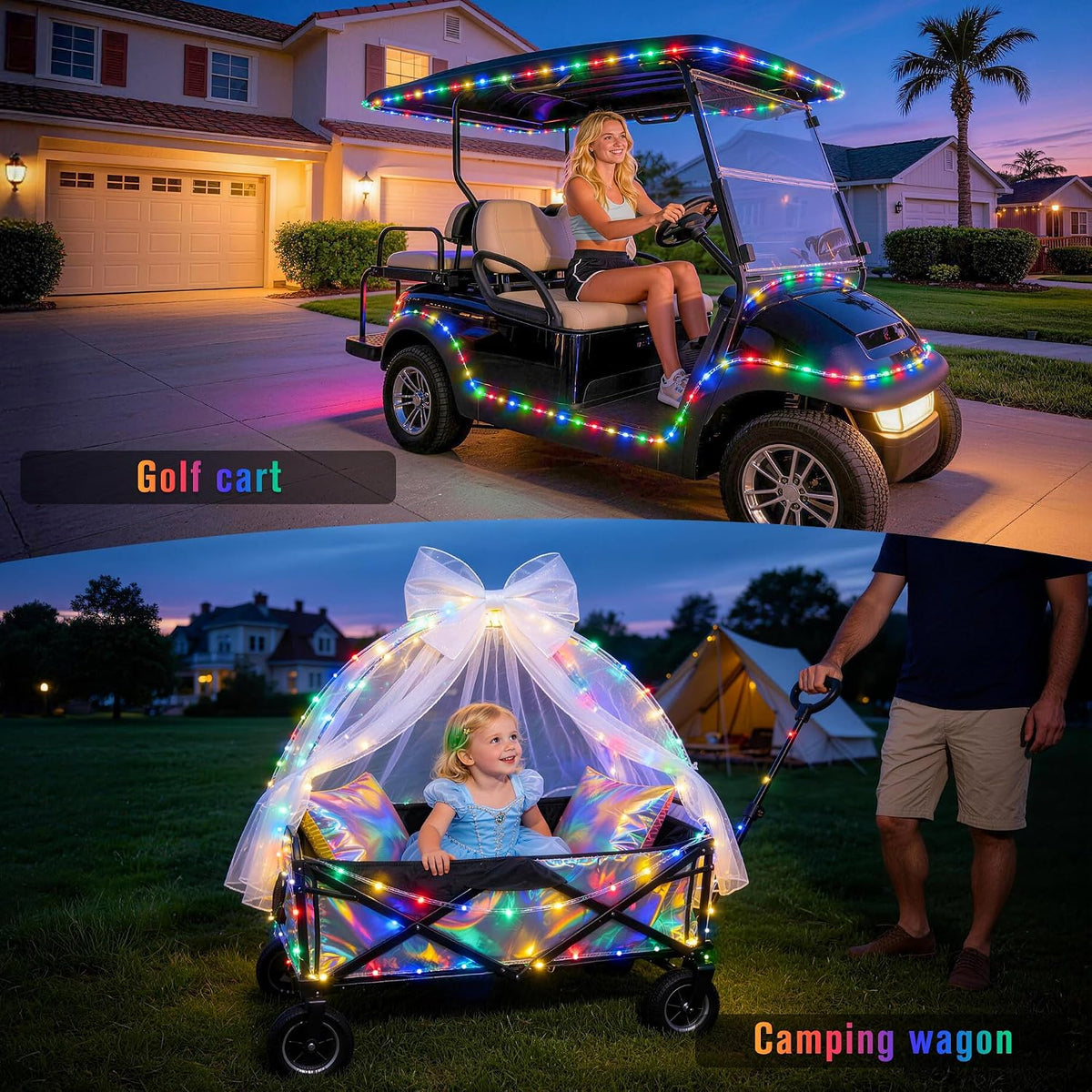 JMEXSUSS 2 Pack Battery Operated Christmas Lights Outdoor Rope Lights