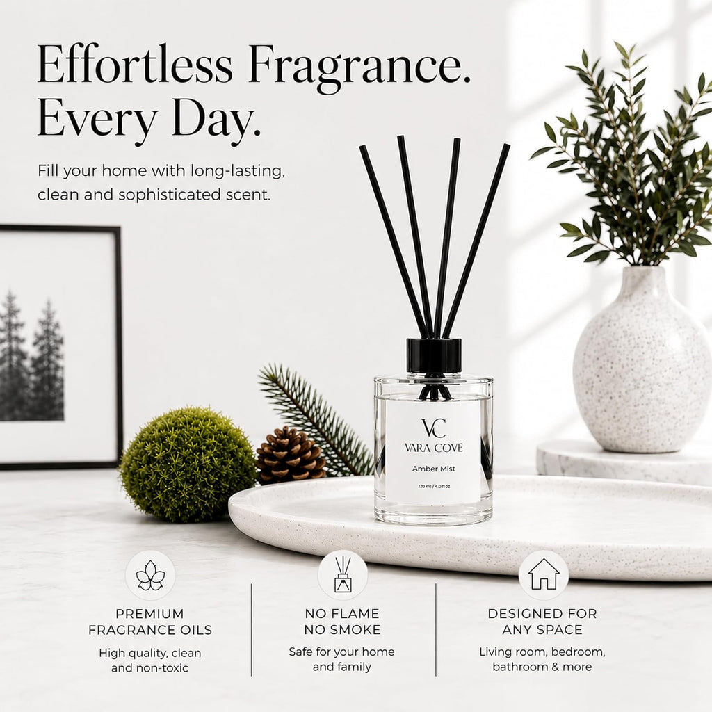 Reed Diffuser Set 3 Pack Premium Reed Diffusers Amber Mist, Crisp Cedar & Forest Moss Scents Long Lasting Home Fragrance Gift Set for Bathroom, Home & Office