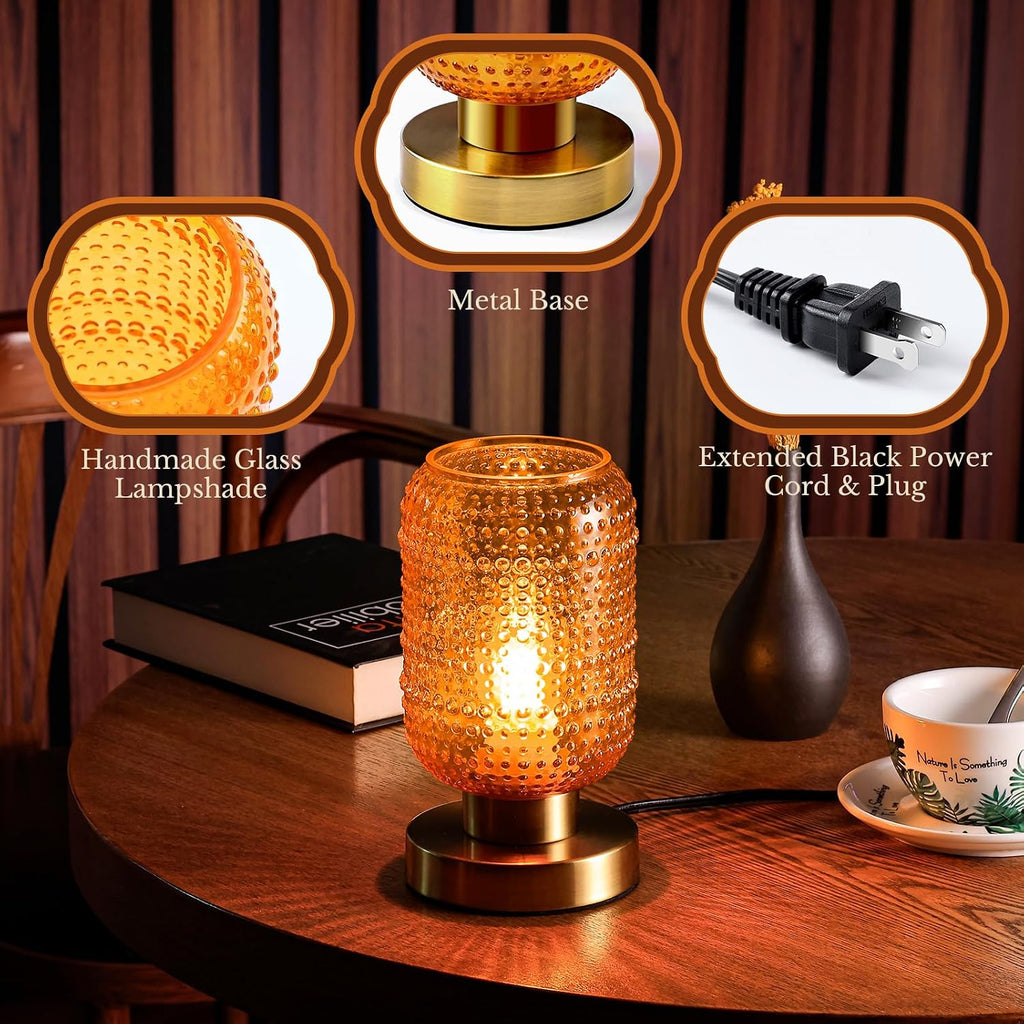 ZYER 8.9in Orange Table Lamp, Touch Control Lamp, Small Vintage Lamp