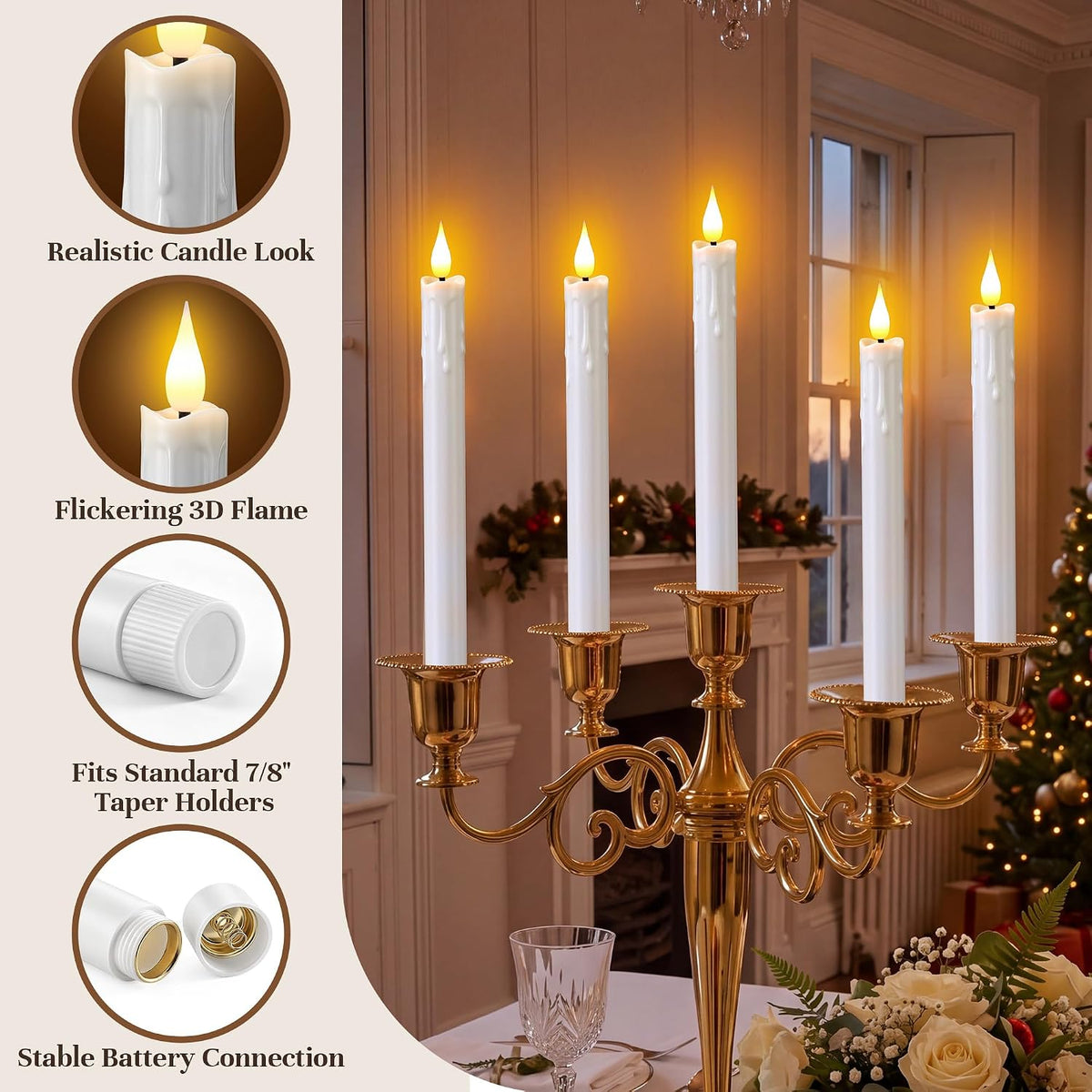 Enhon 6 Pack Flameless Taper Candles with Remote & Batteries, 10" White LED Candle Sticks, 3D Wick & Wax Drip Design, 624+ Hour Battery Operated Candles for Home, Wedding & Christmas Decor