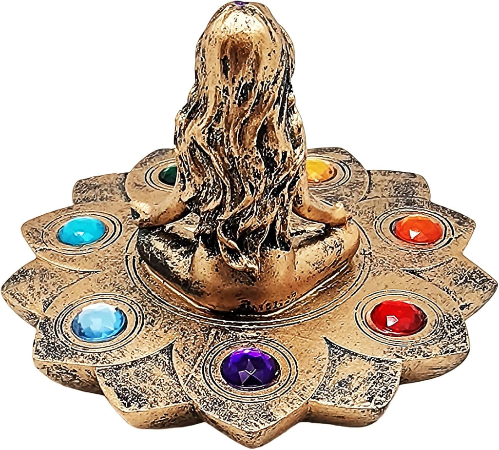 Fantasy Gifts Colored Chakra Stone Incense Burner–Multicolor 4x5 Inch Resin Holder for Meditation, Yoga, Aromatherapy&Spiritual Décor–Chakra Energy Crystal Design for Sticks&Cones, colorful Spiritual.