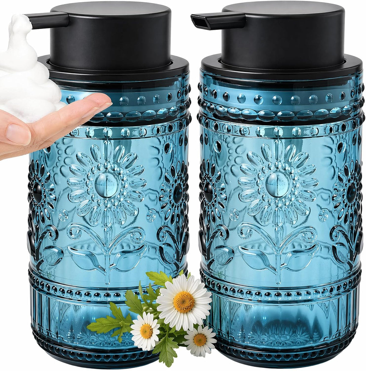 Glass Foaming Soap Dispenser, Vintage Foam Hand Soap Dispenser, Blue