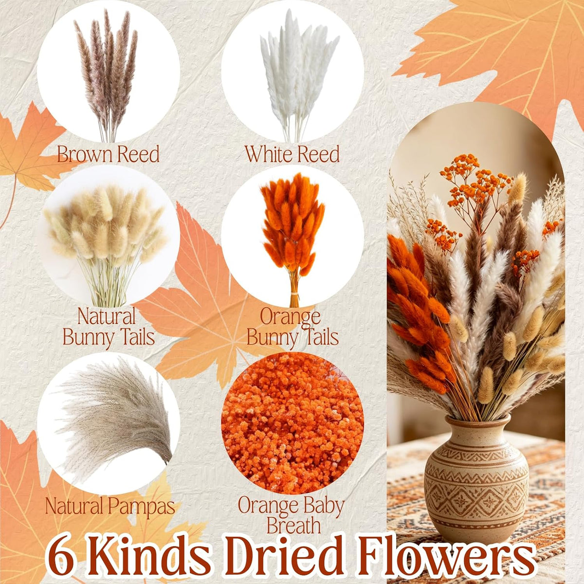 Fall Decor Dried Pampas Grass 17inch 60~85Pcs(B-75Pcs)
