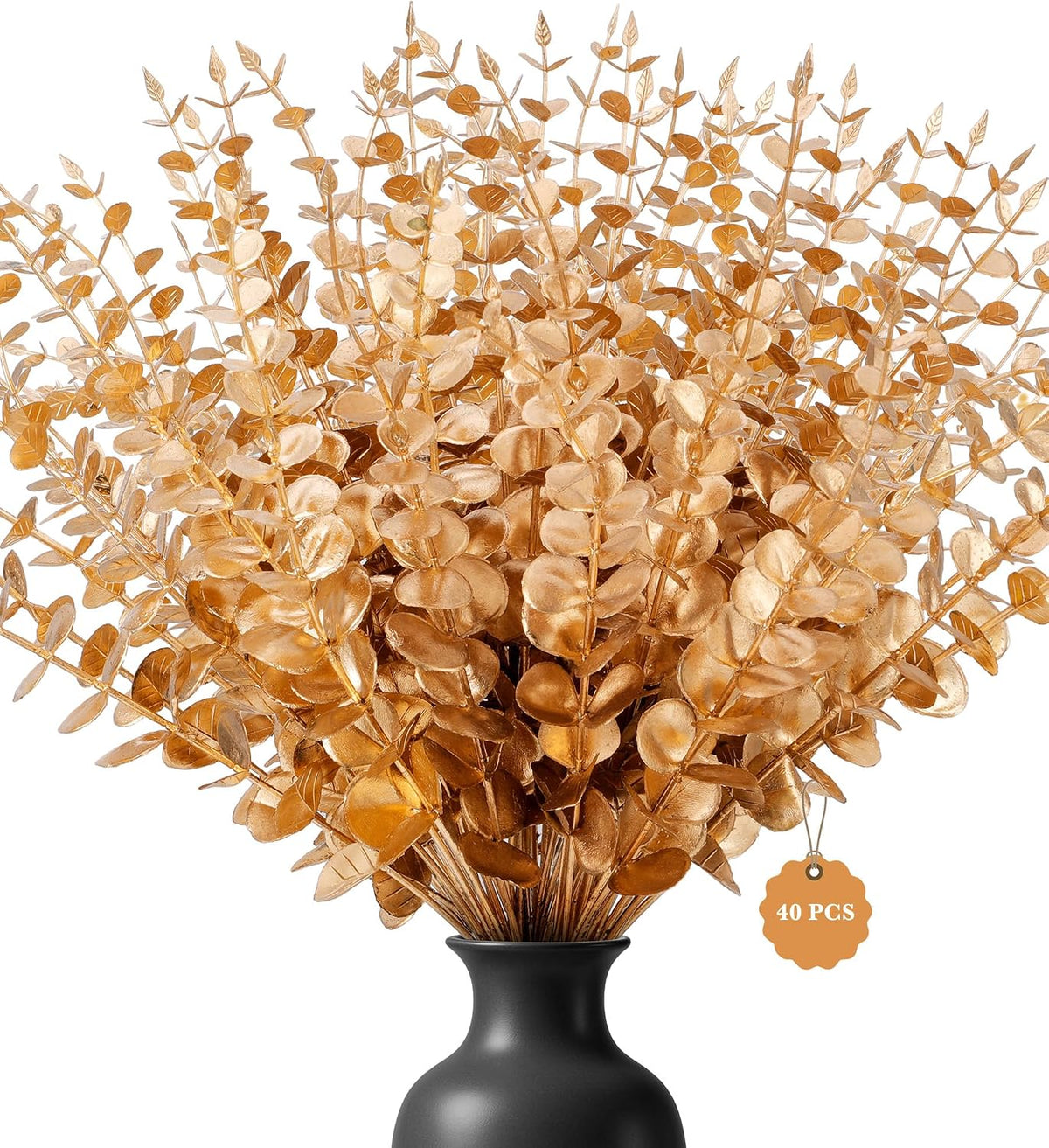 40 Pcs Gold Artificial Eucalyptus Stems,Faux Eucalyptus Leaves Branches