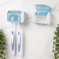 2 Pack Toothbrush Holder Wall Mounted with Cover for Bathroom, 2 Slots Toothbrush Storage Organizer for Shower, Self Adhesive Toothbrush Hanger (Blue)