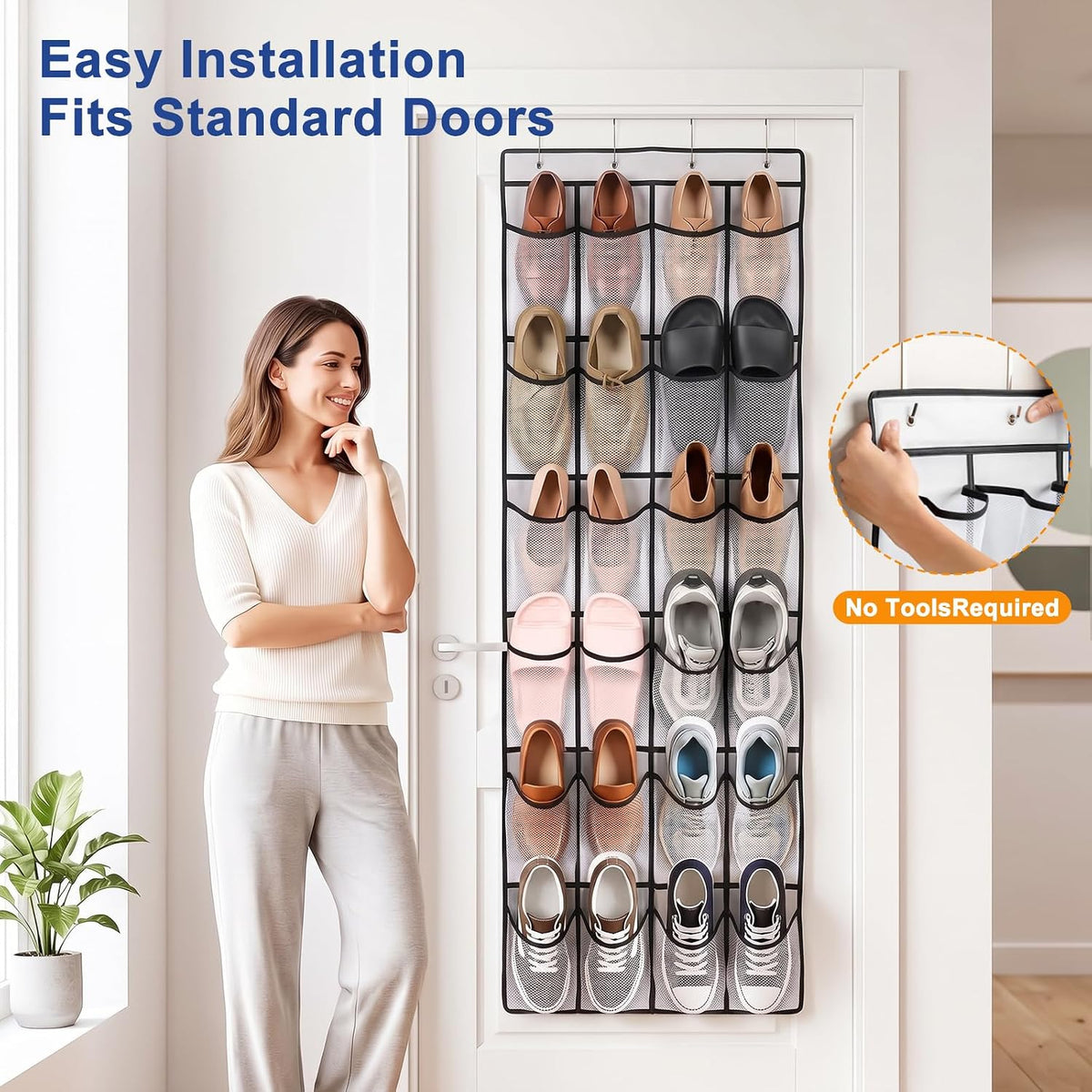Over The Door Shoe Organizer 24 Clear Pockets Heavy Duty Hooks
