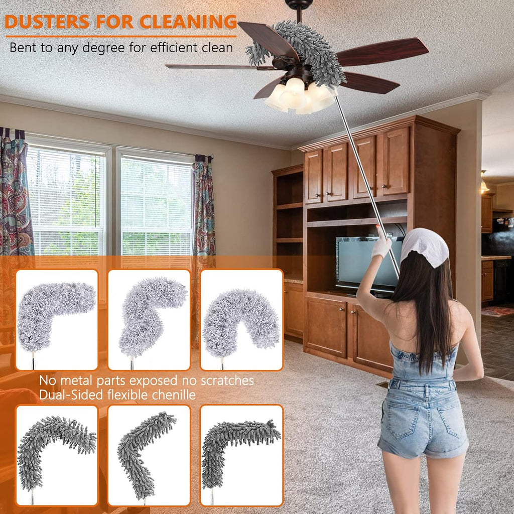 Dusters for Cleaning, 30-100 Inch Long Handle with 4 Duster Types