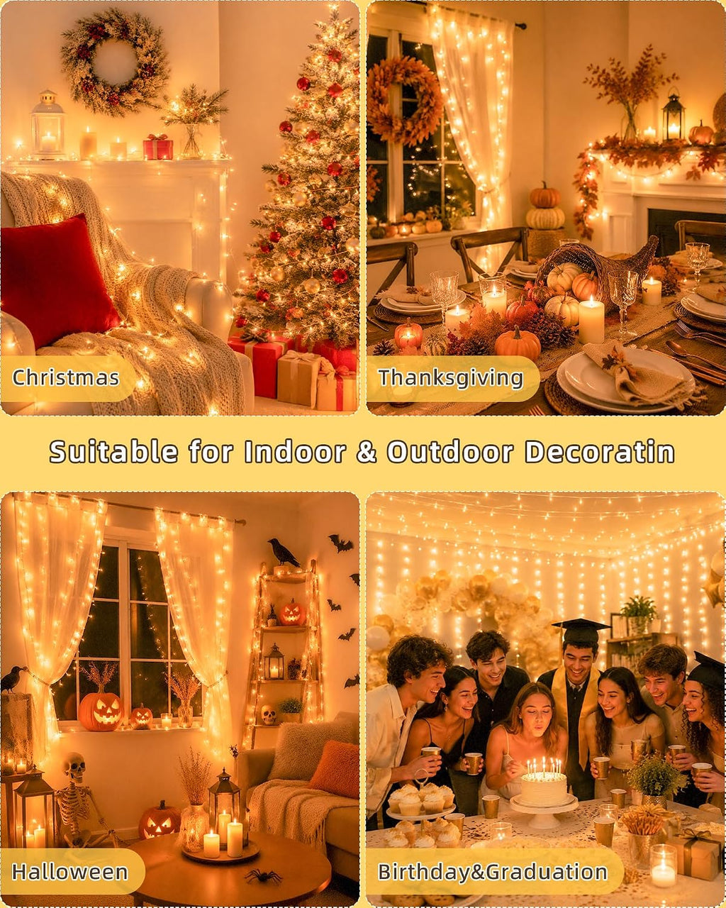 Warm White Christmas String Lights, 33FT 100 LED Fairy Lights Indoor