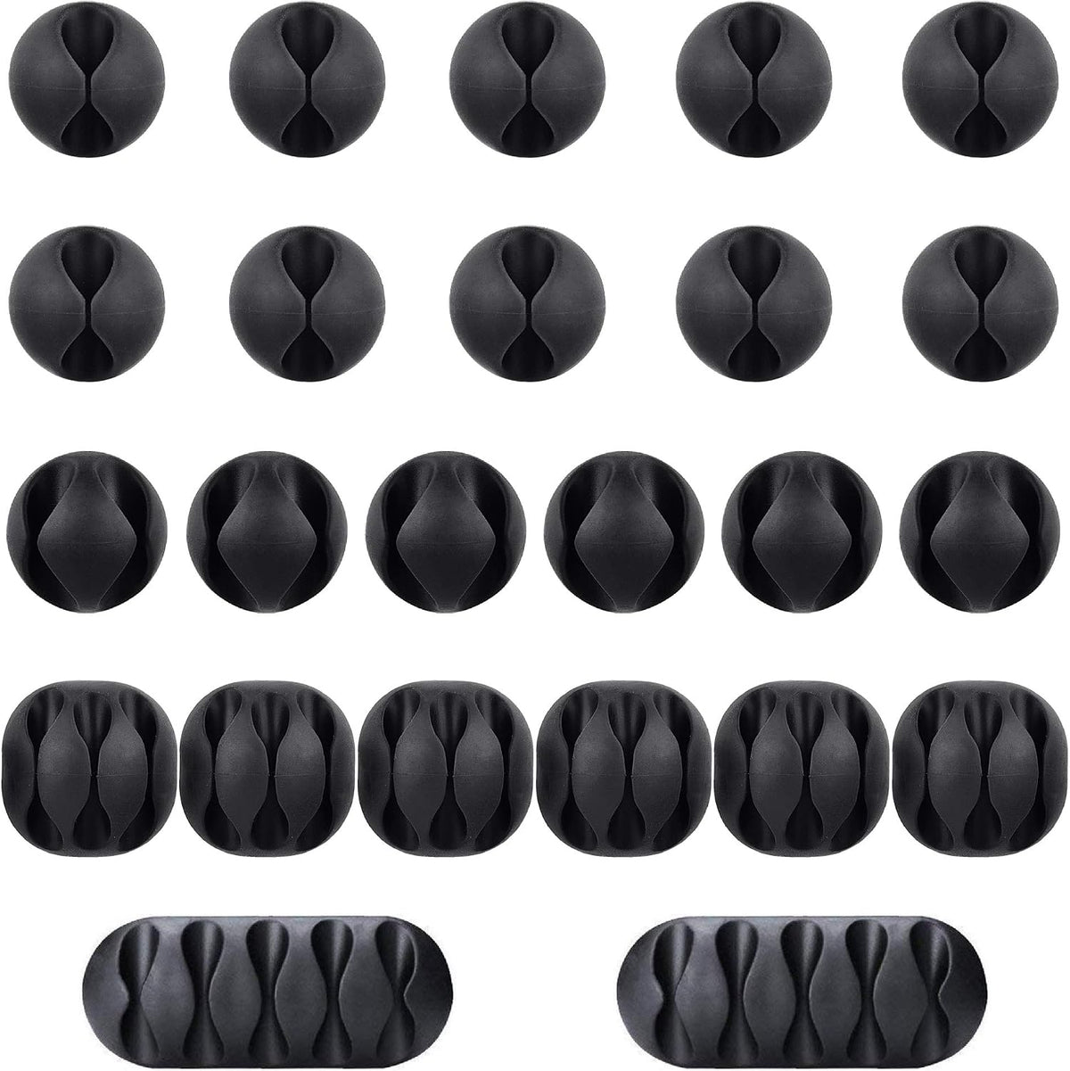Beadnova Cable Clips Cord Organizer Cable Management Wire Cord Holder 24 Pack Adhesive Cord Holder for Car, Power Cords, Charging Accessory Cables, PC, Office (Black,1 Slots, 2 Slots, 3 Slots,5 Slots)