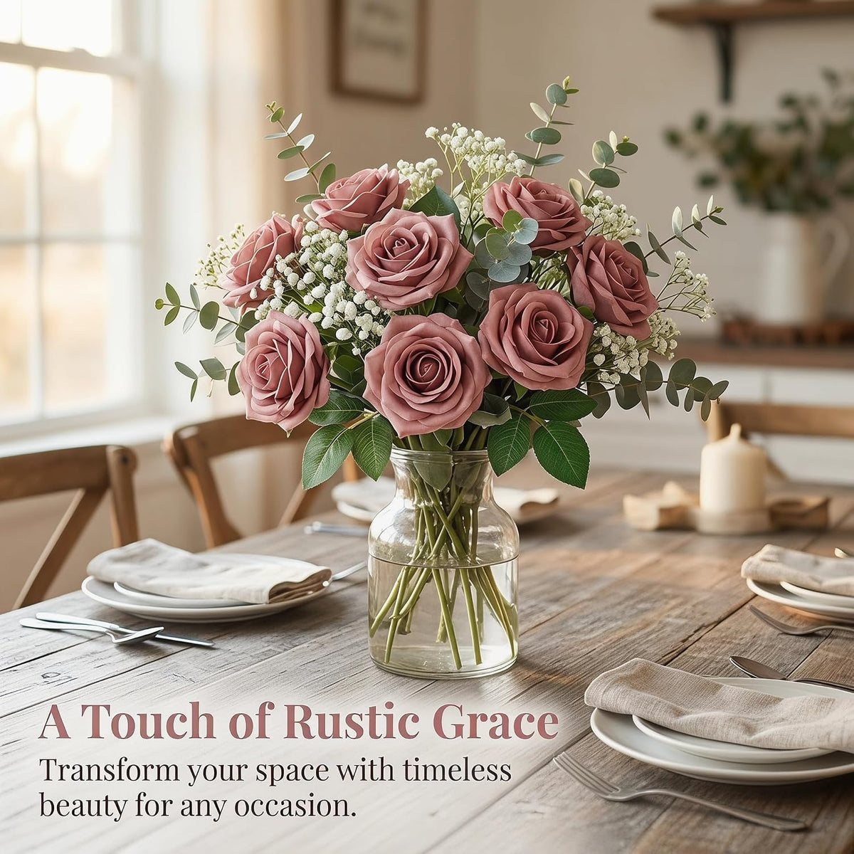 Roses Artificial Flowers Artificial Roses Fake Rose Silk Rose Fake Flowers with Stems for DIY Wedding Bouquets Party Tables Centerpieces Floral Arrangements (16, Dusty Rose)
