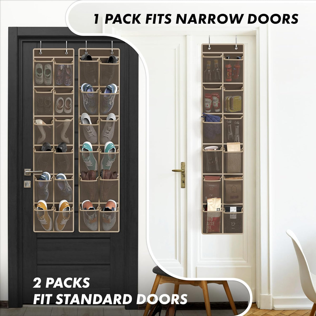 Simple Houseware 12 Pockets Large Over Door Shoe Organizer, 2 Pack, Brown