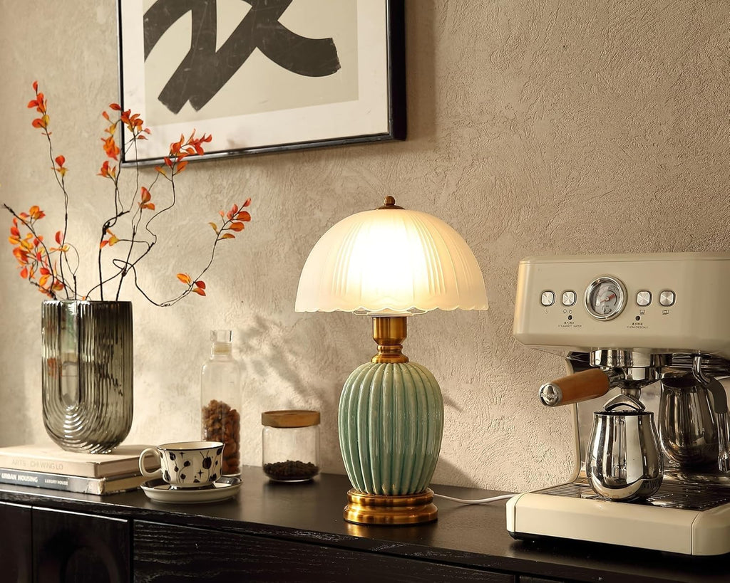 Glivpny 16" Vintage Ceramic Table Lamp for Bedroom,Mushroom Lamps (LD003)