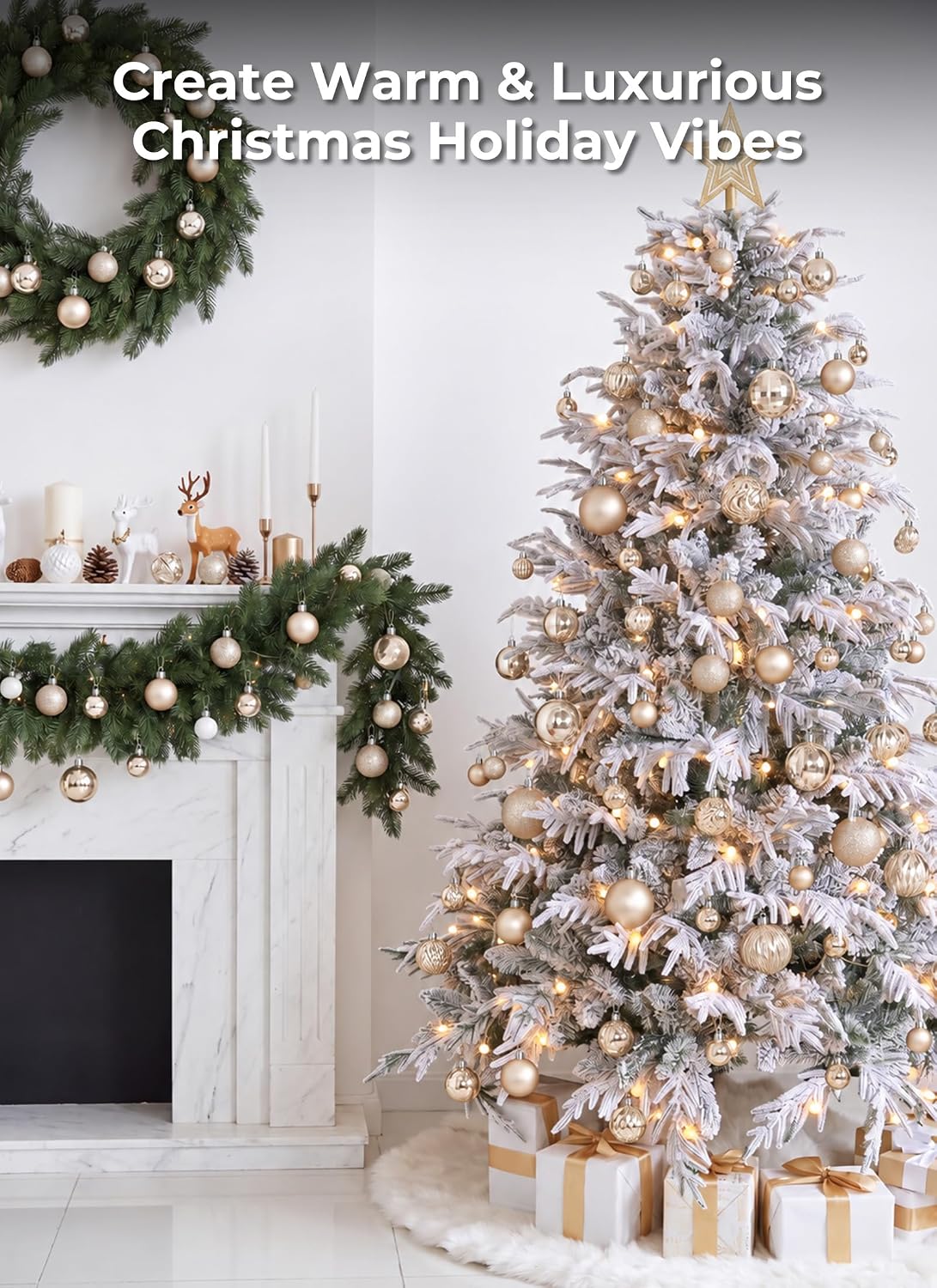 Brightown 36‑Pack Champagne Gold Shatterproof Christmas Ball Ornaments Set