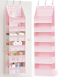 Criusia Over the Door Organizer, 6-Shelf Closet Hanging Storage with 13 Mesh Pockets, 55lbs Capacity Behind the Door Storage for Baby Nursery, Bathroom, Bedroom, and Dorm, Pink